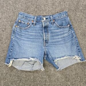Levi's 501 Shorts Womens W29 Blue Distressed Cutoff High Rise Raw Hem